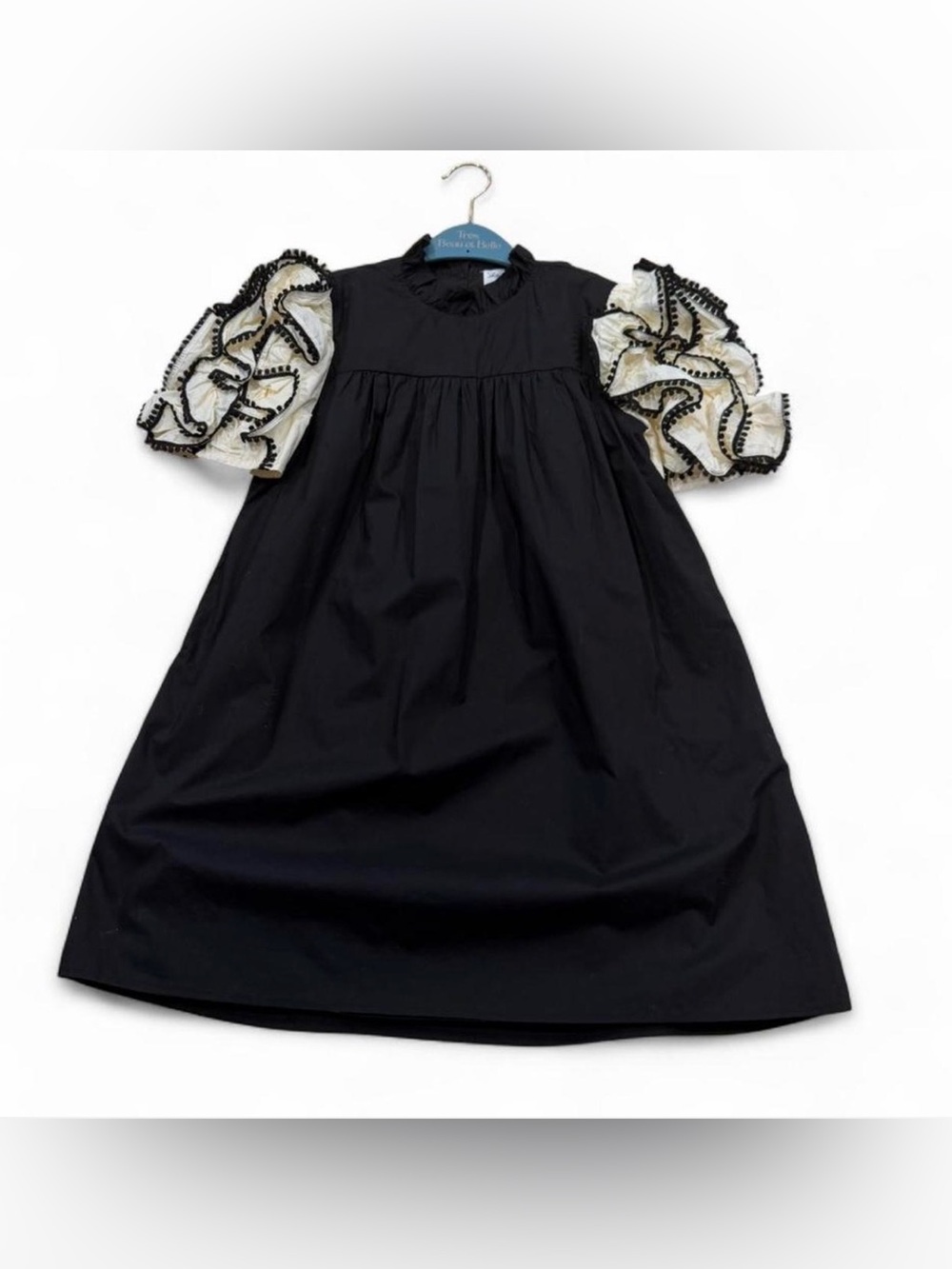 Shop The Mint Girls Black White Puff Sleeve Dress Size 7/8 Southern Boutique